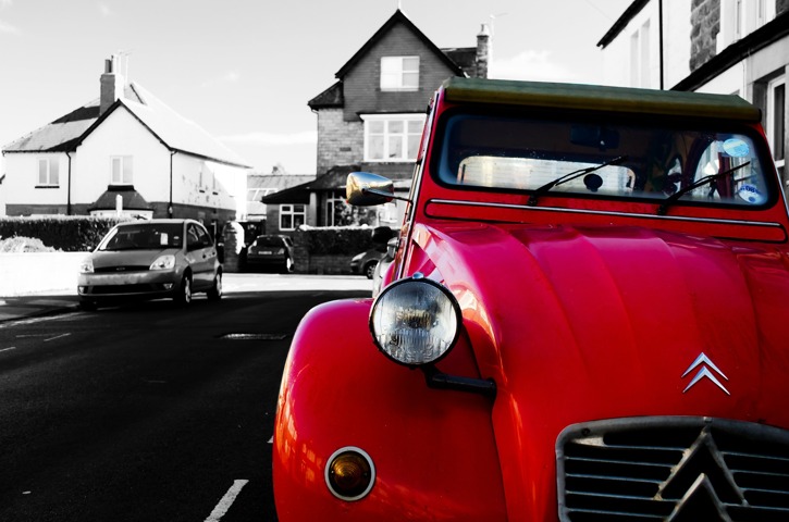 Voiture, Citroën, Deux-Chevaux rouge