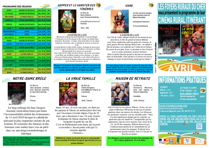 Cinéma programme avril et mai