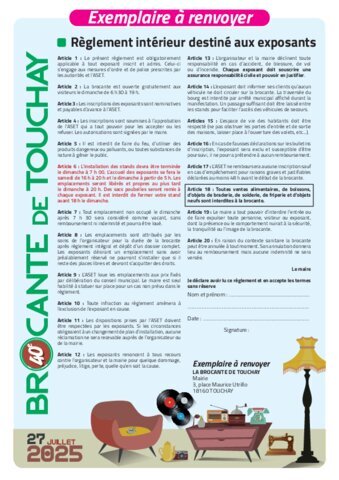 Règlement intérieur destiné aux exposants - exemplaire à renvoyer
