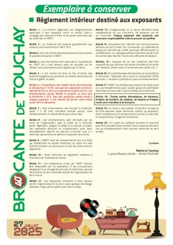Règlement intérieur destiné aux exposants - exemplaire à conserver